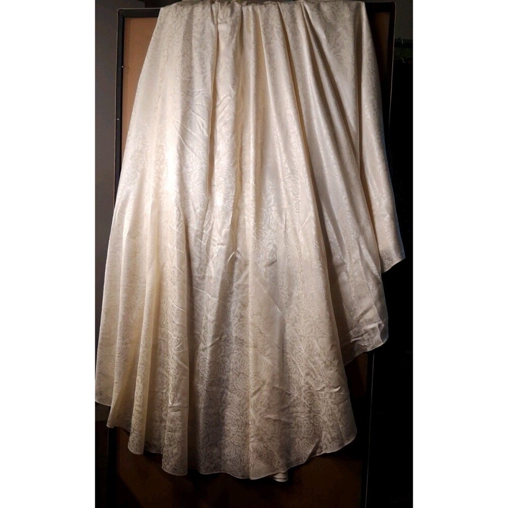 Vintage 80s 90s Satin Wedding Gown with Cathedral Train Romantic Brocade Floral - Picture 15 of 16